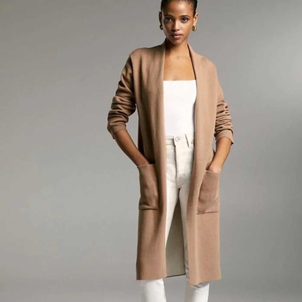 Aritzia Babaton Women Small Lance Longline Wool Blend Open Front Cardigan Camel